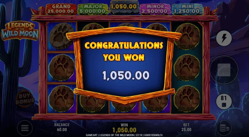 Legends of the Wild Moon - total vinst i Free Spins